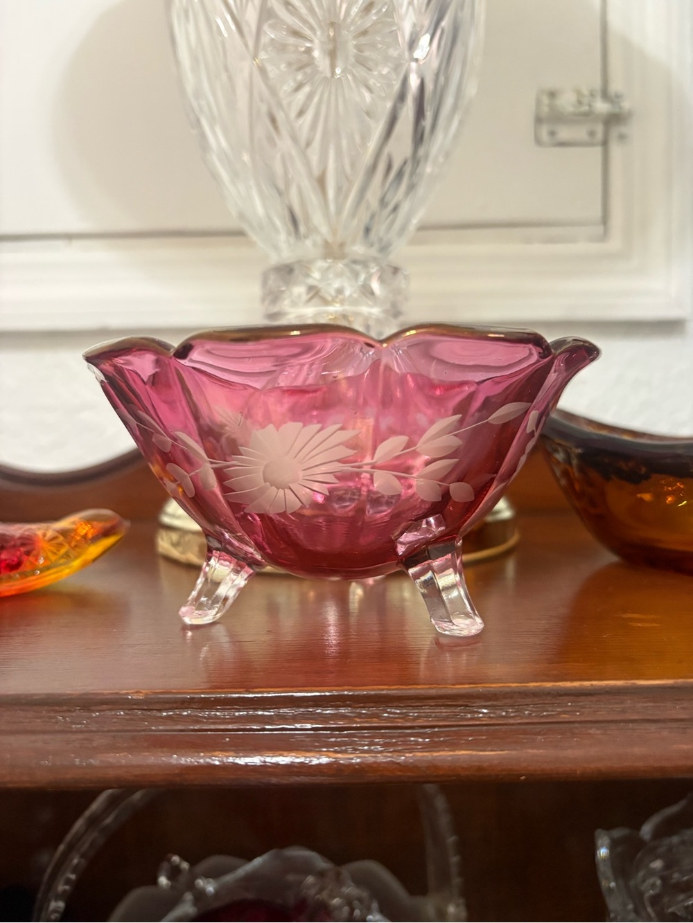 Fenton Cranberry Glass Bowl Scalloped Edge Dish